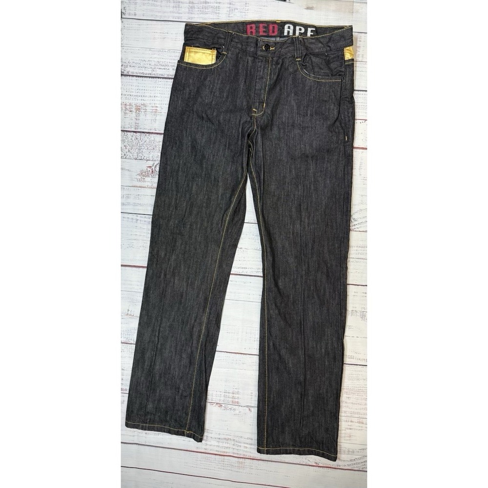 Red Ape Jeans Men's Size 34 X 34 Black Stone Wash Gold Accent Casual Y2K Vintage